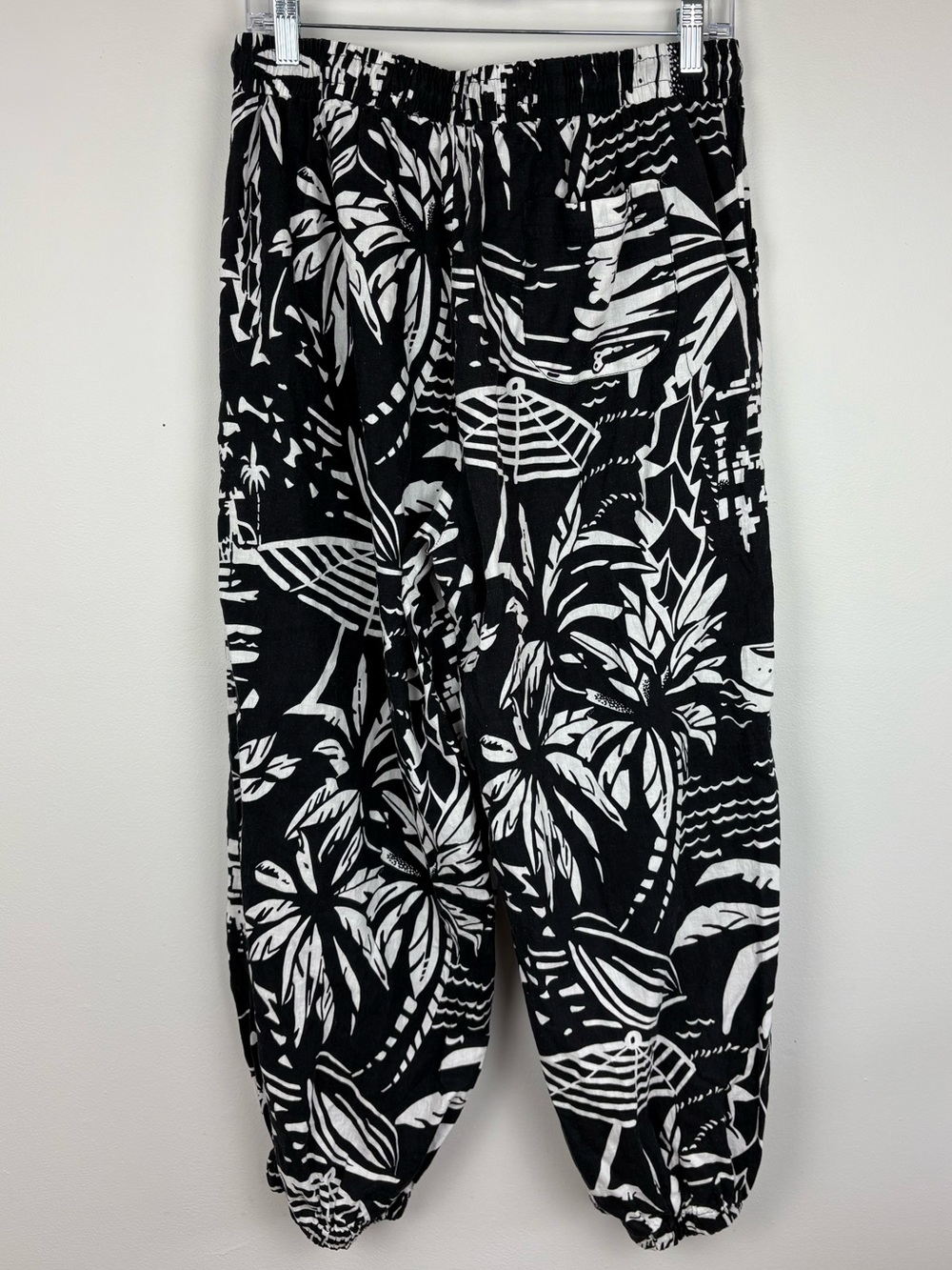 Panama Jack Black & White Cargo Joggers Cropped Linen Blend Pants Large - Picture 7 of 12
